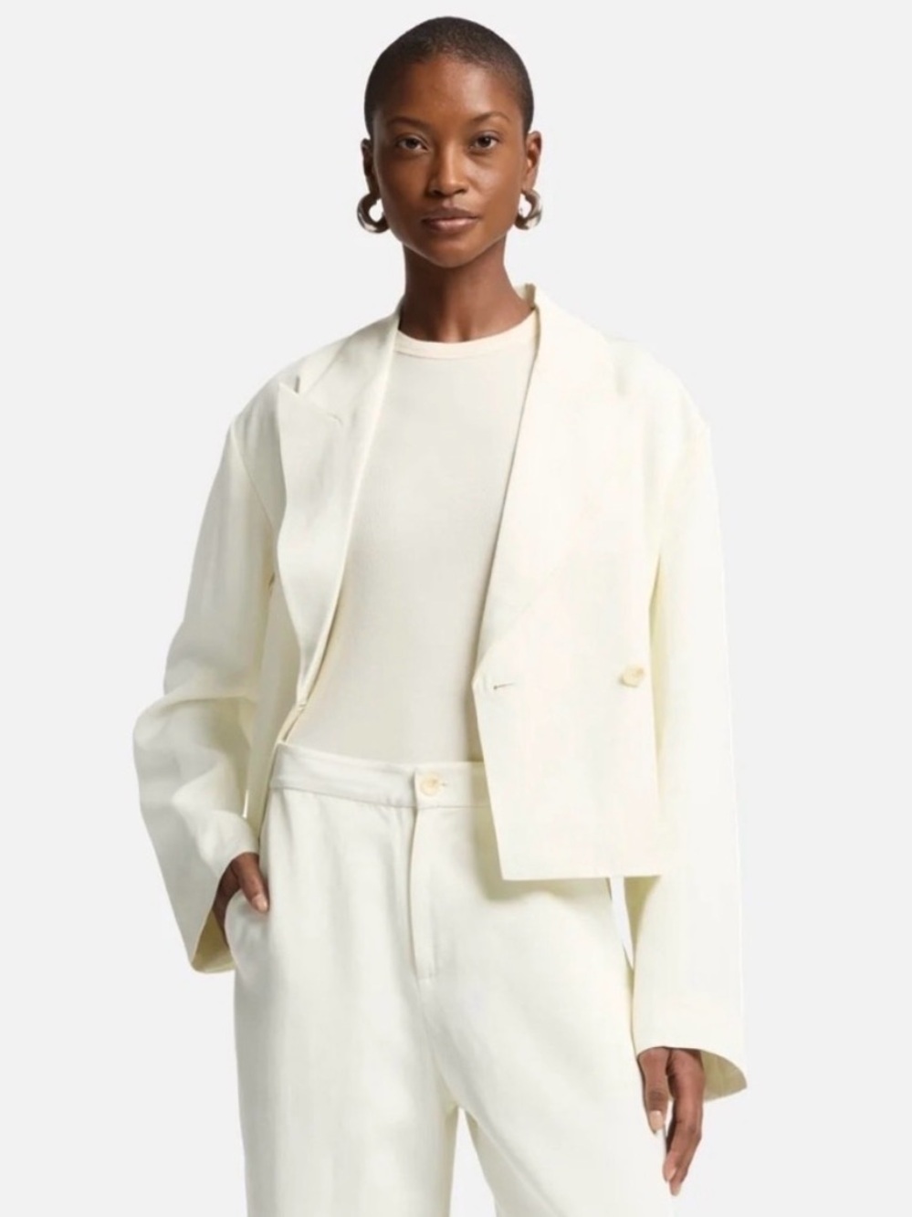 7 FOR ALL MANKIND Long Sleeve Oversized Linen Blend Cropped Ivory Blazer--NWT--S - Picture 1 of 15